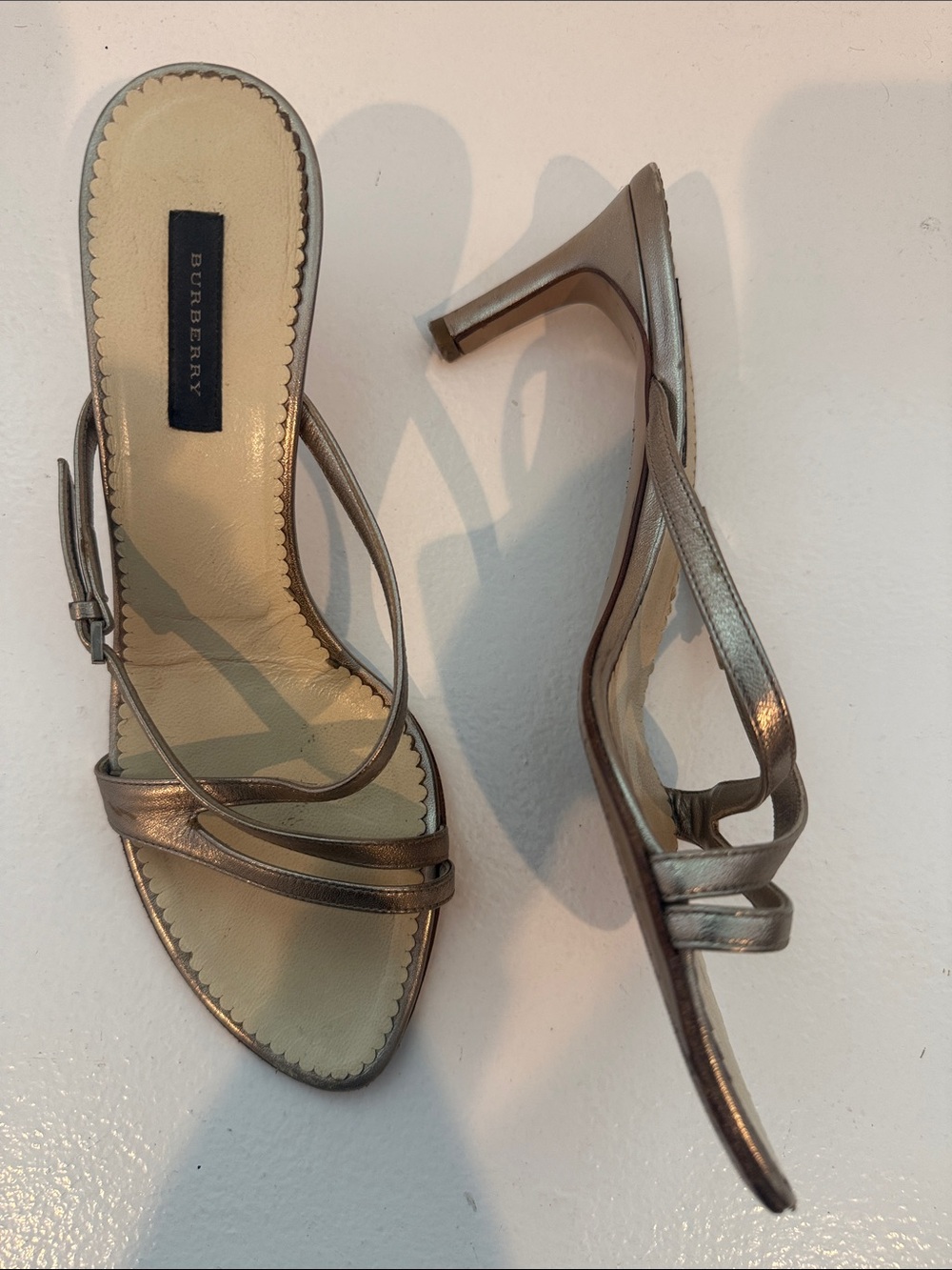 Burberry Metallic Bronze Strappy Mid-Heel Sandals